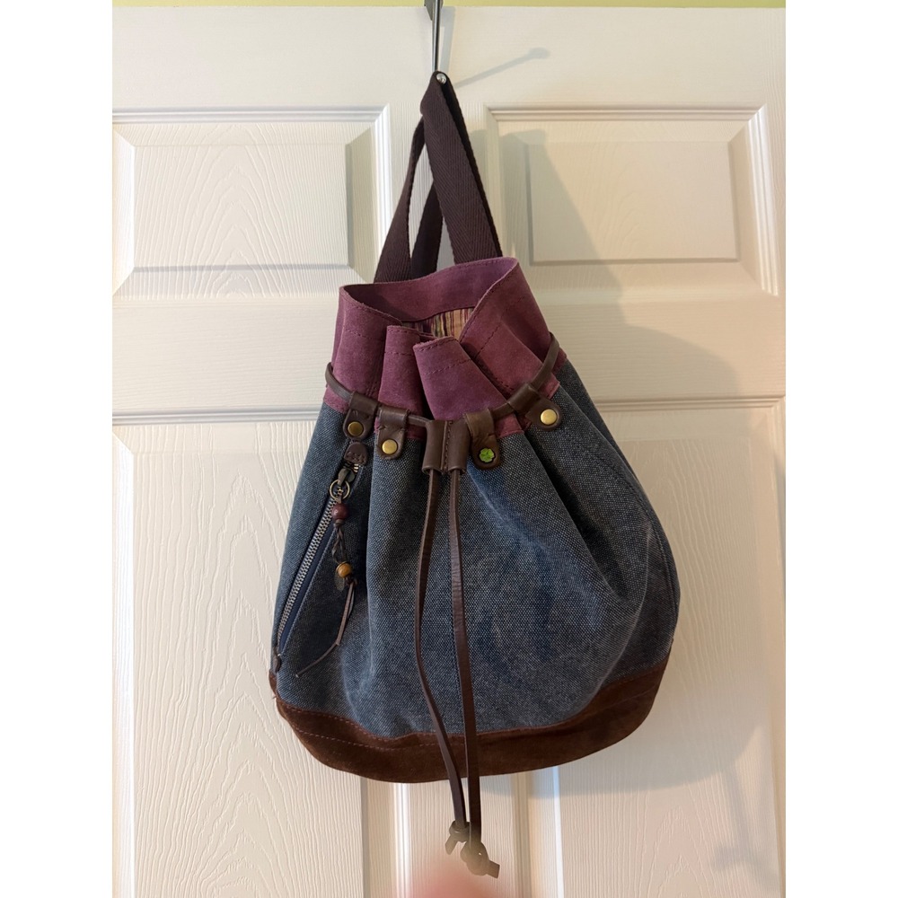 Lucky Brand hippie filmore blue jean and Suede Drawstring bucketbag backpack